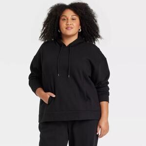 Ava & Viv Women's Leisure Ribbed Cuff Hooded Pullover Sweatshirt Black Size 2X